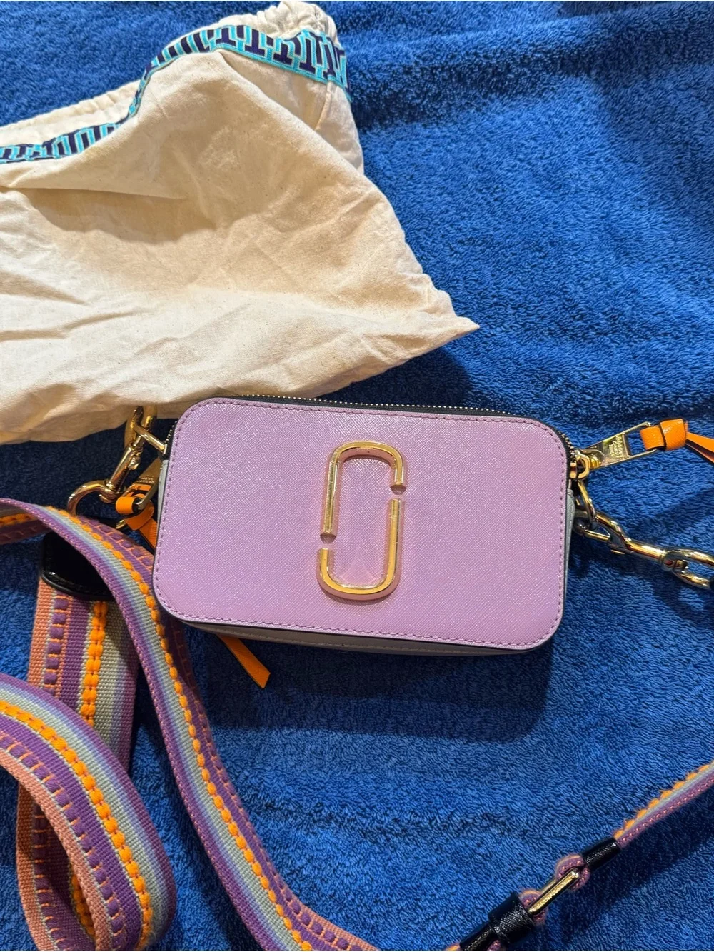 Marc Jacobs Lavender Mixed-Panel Snapshot Crossbody with Gold Hardware